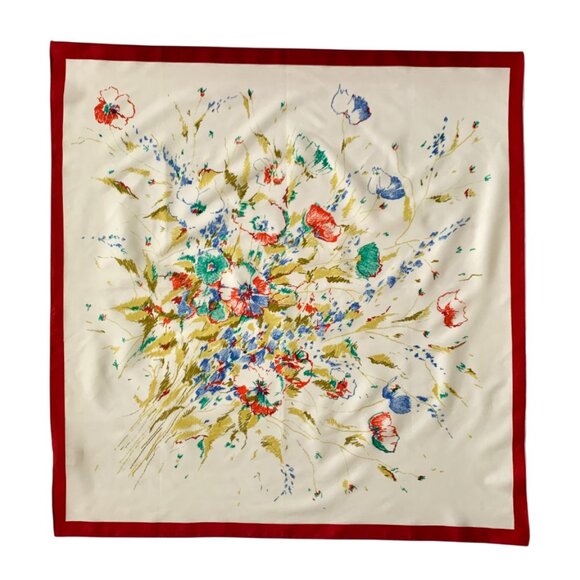 Boselli Accessories - Vintage Boselli Floral Flower Print Trevira Italian Scarf Red Beige Blue Green